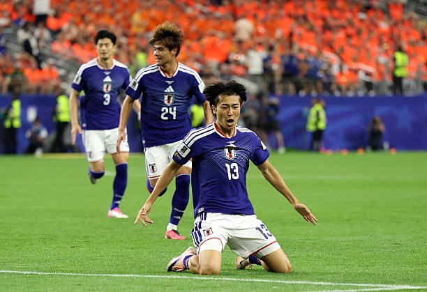 Keito Nakamura of Japan celebrates scoring his team's first goal during the FIFA World Cup 2026 Group F match between Netherlands and Japan at Dallas...