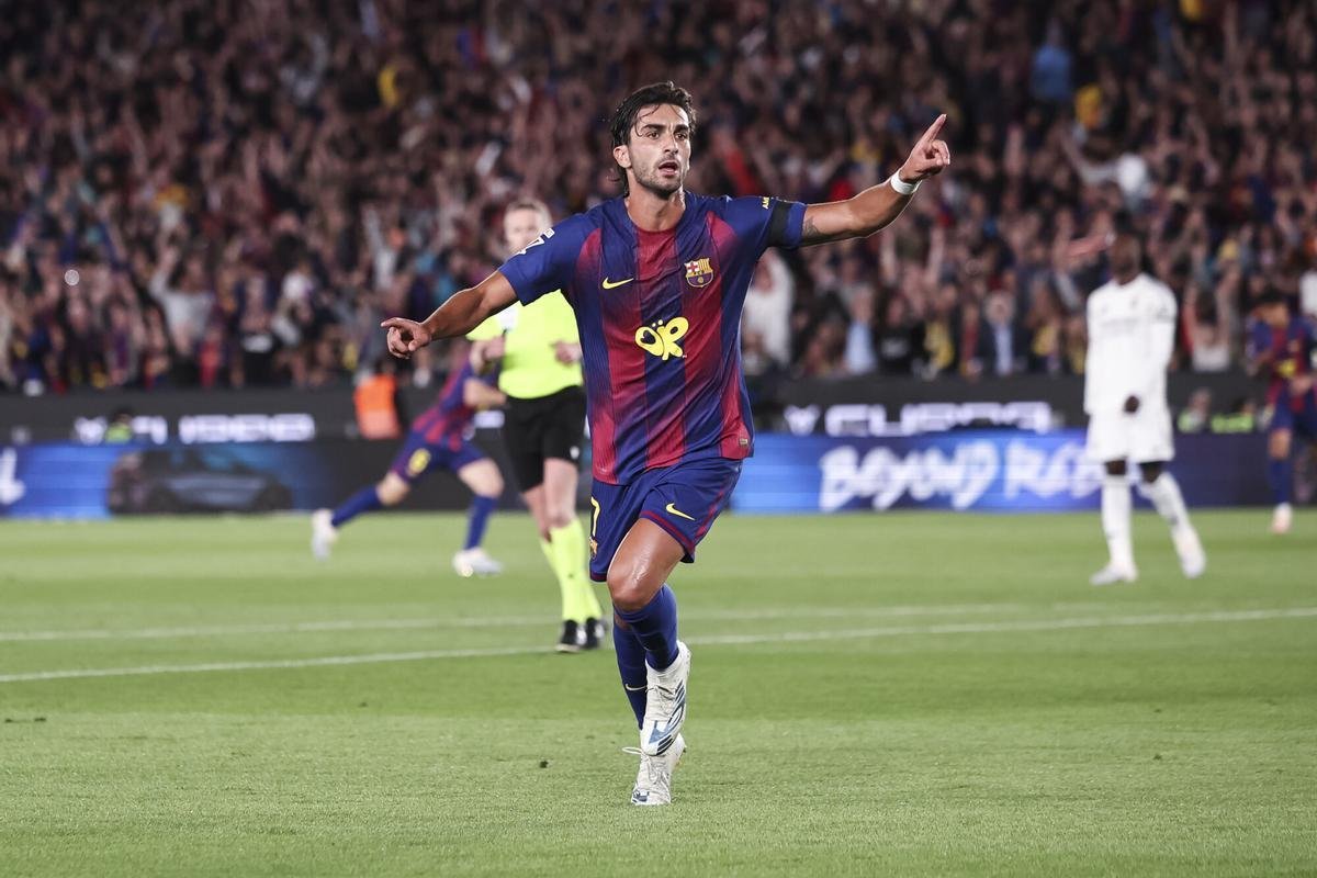 Ferran Torres of FC Barcelona celebrates a goal during the Spanish league, LaLiga EA Sports, football match played between FC Barcelona and Real Madrid C.F. at Spotify Camp Nou stadium on May 10, 2026 in Barcelona, Spain. AFP7 10/05/2026 ONLY FOR USE IN SPAIN