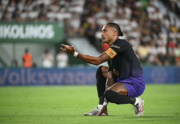 Barcelona's Brazilian forward Raphinha celebrates scoring his team's first goal during the Spanish league football match between Elche CF and FC...