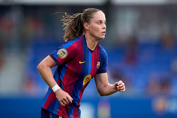 Ewa Pajor of FC Barcelona looks on during the Liga F Moeve 2026/27 match between FC Barcelona and Atletico de Madrid at Estadi Johan Cruyff on...