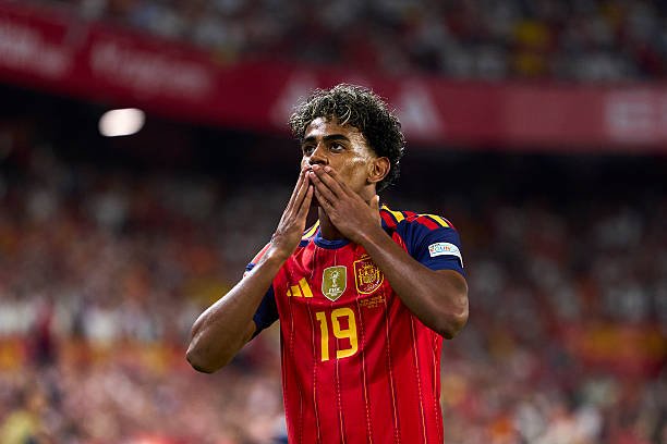 Lamine Yamal of Spain celebrates after scoring his team's third goal during the UEFA Nations League 2026/27 group phase match between Spain and...