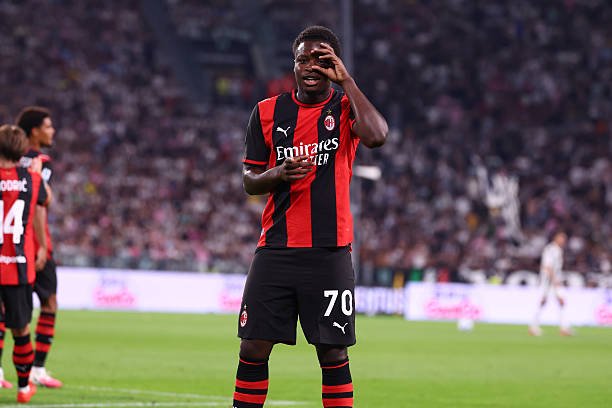 Alphadjo Cisse of AC Milan celebrates after scoring his team's first goal during the Serie A match between Juventus and AC Milan at on September 06,...