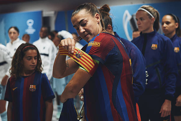 Patri Guijarro of FC Barcelona adjusts her captain’s armband in the players’ tunnel prior to the UEFA Women's Champions League 2026/27 League Phase...